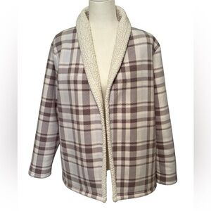CROFT & BARROW Taupe Plaid Fleece Wrap Jacket Size Petite Large